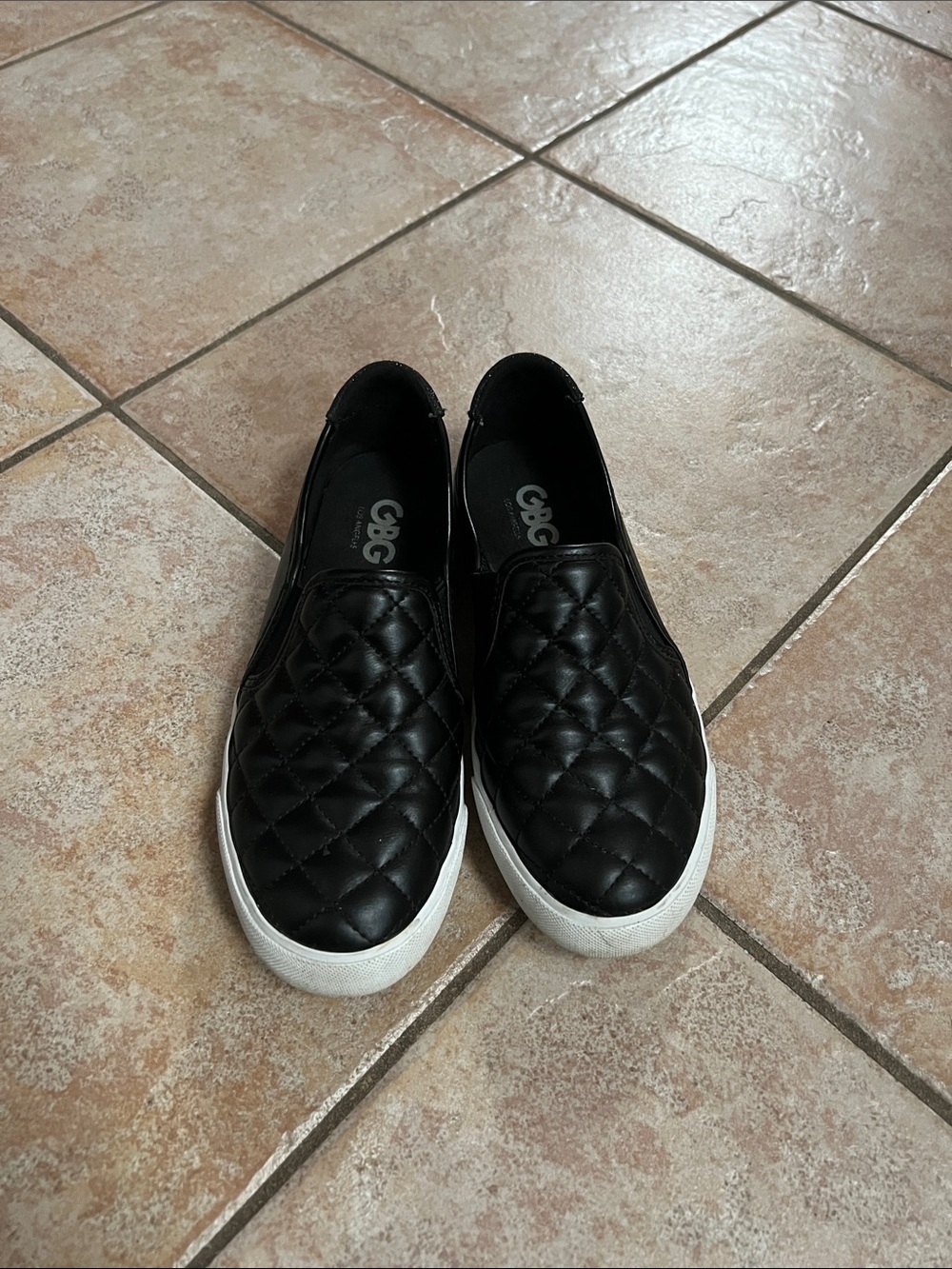 G by Guess Black Quilted Slip-On Sneakers with White Sole